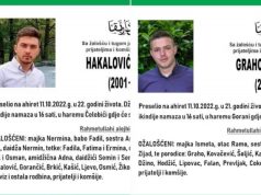 Ugašena dva mlada života: Sutra dženaze poginulim Aldinu Grahi i Aliju Hakaloviću