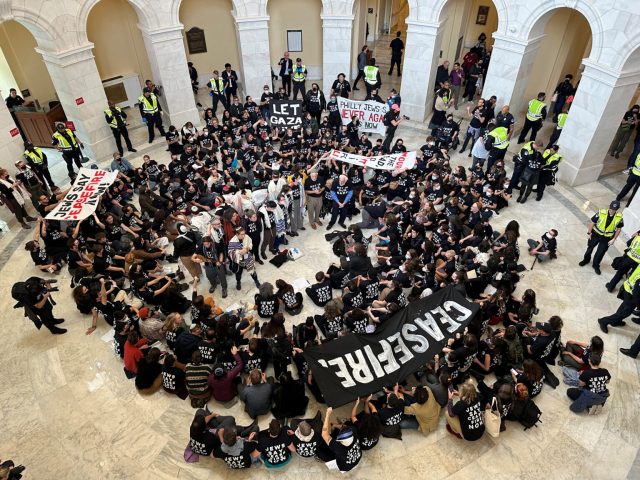Protesters calling for a cease fire in Gaza occupy House office building rotunda on Capitol Hill in Washington
