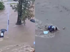 Šokantne snimke! Nesretni starac se pokušao držati za stub, ali je vodena stihija bila jača