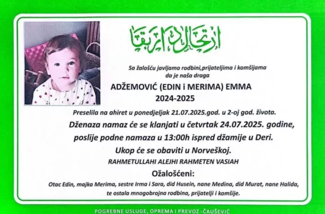 Preminula dvogodišnja Emma Adžemović