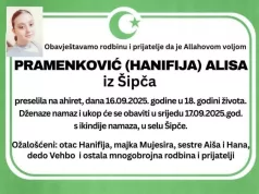 NEIZMJERNA TUGA: U 18. GODINI PREMINULA ALISA PRAMENKOVIĆ