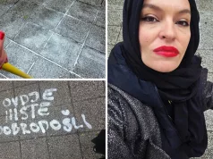 Vrijedna Sarajka očistila uvredljive grafite ispred sinagoge u Sarajevu