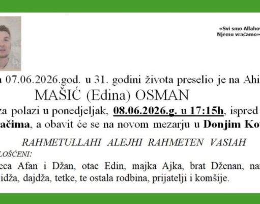 Velika tuga u porodici Mašić: Osman preselio na Ahiret u 31. godini života