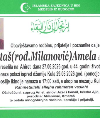 BUGOJNO ZAVIJENO U CRNO: Preminula Amela Kmetaš u 44. godini života