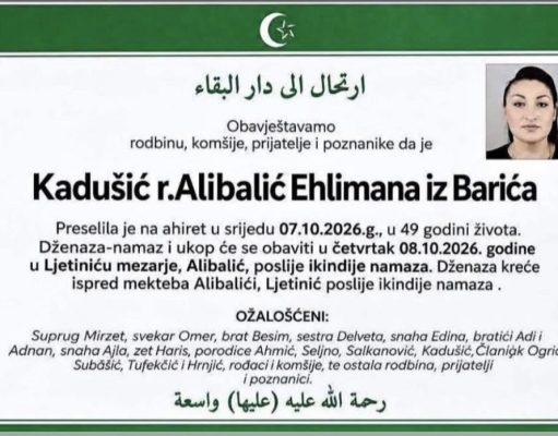PREMINULA EHLIMANA KADUŠIĆ U 49. GODINI: Dženaza danas