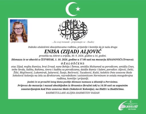 TUŽNA VIJEST: Preminula 14-godišnja Enisa Aljović